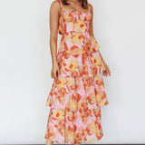 Provence Bloom Tiered Midi Dress Abstract Pink Multi