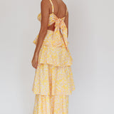 Provence Bloom Tiered Ruffle Floral Maxi Dress Yellow