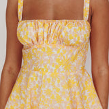Provence Bloom Tiered Ruffle Floral Maxi Dress Yellow
