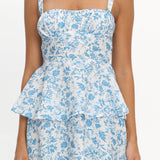 Provence Bloom Tiered Ruffle Mini Dress Blue