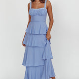 Provence Bloom Tiered Ruffle Maxi Dress Blue