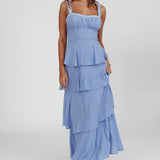 Provence Bloom Tiered Ruffle Maxi Dress Blue