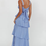 Provence Bloom Tiered Ruffle Maxi Dress Blue