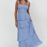 Provence Bloom Tiered Ruffle Maxi Dress Blue