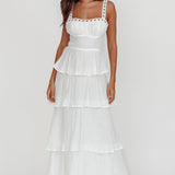 Provence Bloom Tiered Ruffle Maxi Dress White
