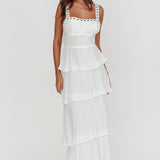 Provence Bloom Tiered Ruffle Maxi Dress White