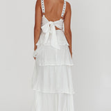 Provence Bloom Tiered Ruffle Maxi Dress White
