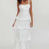 Provence Bloom Tiered Ruffle Maxi Dress White