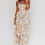 Provence Bloom Tiered Ruffle Maxi Dress Floral