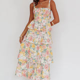 Provence Bloom Tiered Ruffle Maxi Dress Floral