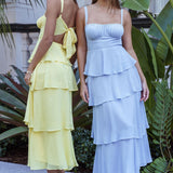 Provence Bloom Tiered Ruffle Maxi Dress Sky Blue