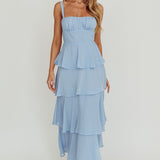 Provence Bloom Tiered Ruffle Maxi Dress Sky Blue