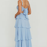 Provence Bloom Tiered Ruffle Maxi Dress Sky Blue