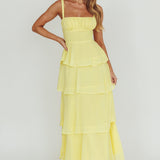 Provence Bloom Tiered Ruffle Maxi Dress Yellow