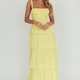 Provence Bloom Tiered Ruffle Maxi Dress Yellow