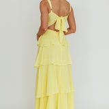 Provence Bloom Tiered Ruffle Maxi Dress Yellow