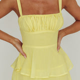 Provence Bloom Tiered Ruffle Maxi Dress Yellow