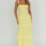 Provence Bloom Tiered Ruffle Maxi Dress Yellow