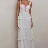 Provence Bloom Tiered Ruffle Maxi Dress Off White