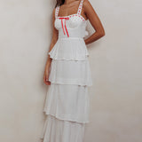 Provence Bloom Tiered Ruffle Maxi Dress Off White