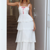 Provence Bloom Tiered Ruffle Maxi Dress Off White