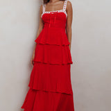 Provence Bloom Tiered Ruffle Maxi Dress Red