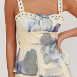Provence Bloom Tiered Ruffle Maxi Dress Beige/Blue