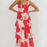 Provence Bloom Tiered Ruffle Floral Maxi Dress Blush