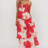 Provence Bloom Tiered Ruffle Floral Maxi Dress Blush