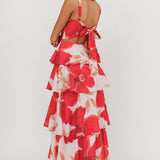 Provence Bloom Tiered Ruffle Floral Maxi Dress Blush