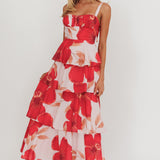 Provence Bloom Tiered Ruffle Floral Maxi Dress Blush