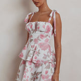 Provence Bloom Peplum Mini Dress Floral Pink
