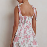 Provence Bloom Peplum Mini Dress Floral Pink