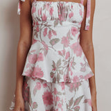 Provence Bloom Peplum Mini Dress Floral Pink