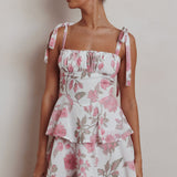 Provence Bloom Peplum Mini Dress Floral Pink