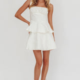 Provence Bloom Peplum Mini Dress Cream