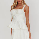 Provence Bloom Peplum Mini Dress Cream