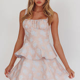 Provence Bloom Peplum Mini Dress Pink