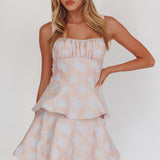 Provence Bloom Peplum Mini Dress Pink