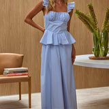 Provence Bloom Peplum Maxi Dress Blue