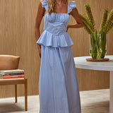 Provence Bloom Peplum Maxi Dress Blue