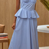 Provence Bloom Peplum Maxi Dress Blue