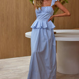 Provence Bloom Peplum Maxi Dress Blue
