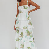 Provence Bloom Tiered Floral Maxi Dress Green