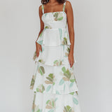 Provence Bloom Tiered Floral Maxi Dress Green
