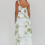 Provence Bloom Tiered Floral Maxi Dress Green