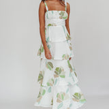 Provence Bloom Tiered Floral Maxi Dress Green