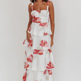 Provence Bloom Tiered Floral Maxi Dress Rose
