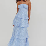 Provence Bloom Tiered Maxi Dress Blue