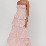 Provence Bloom Tiered Maxi Dress Jacquard Pink